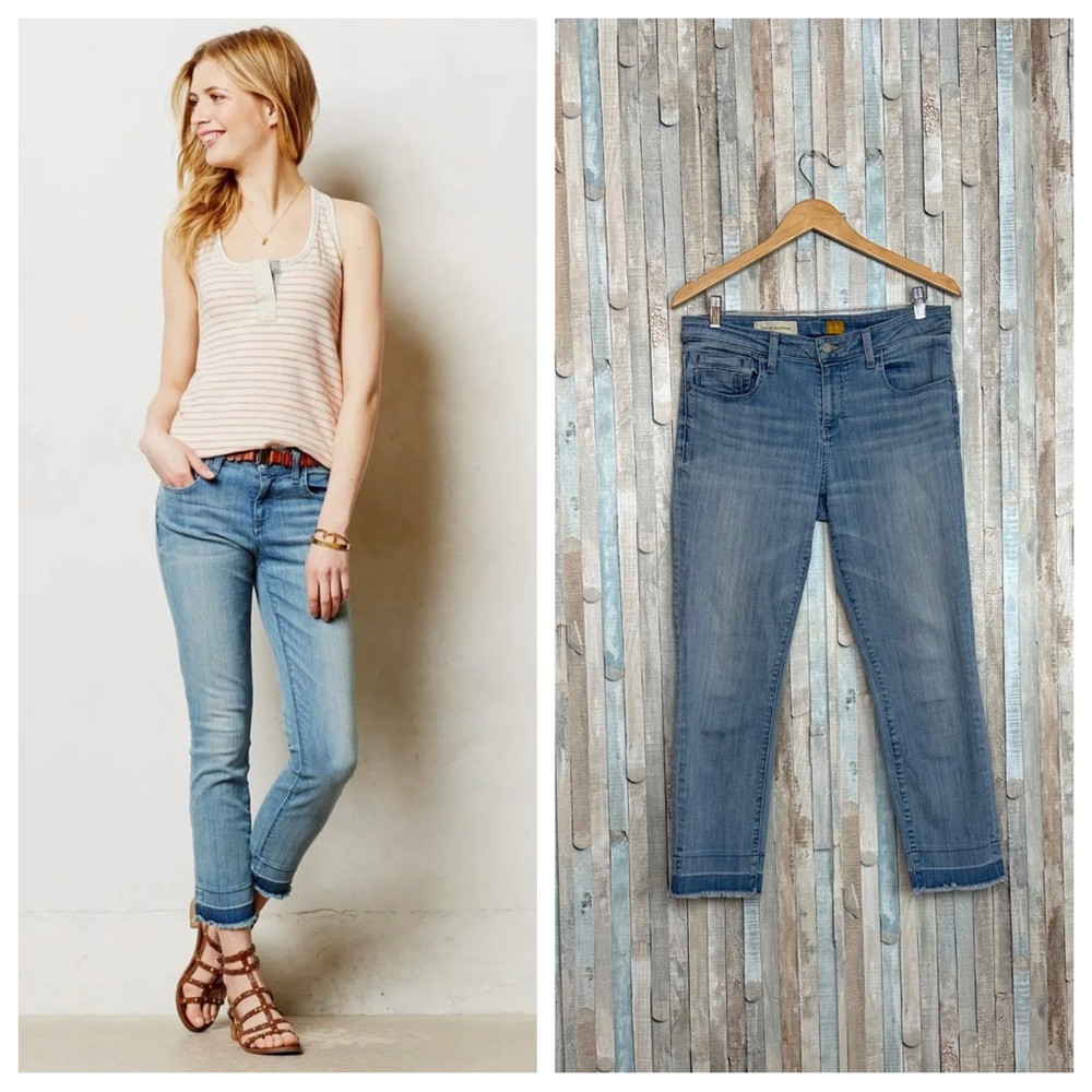 Anthropologie 31 Pilcro Stet Cropped Crop Ankle Slim Skinny Jeans Raw Fray Hem